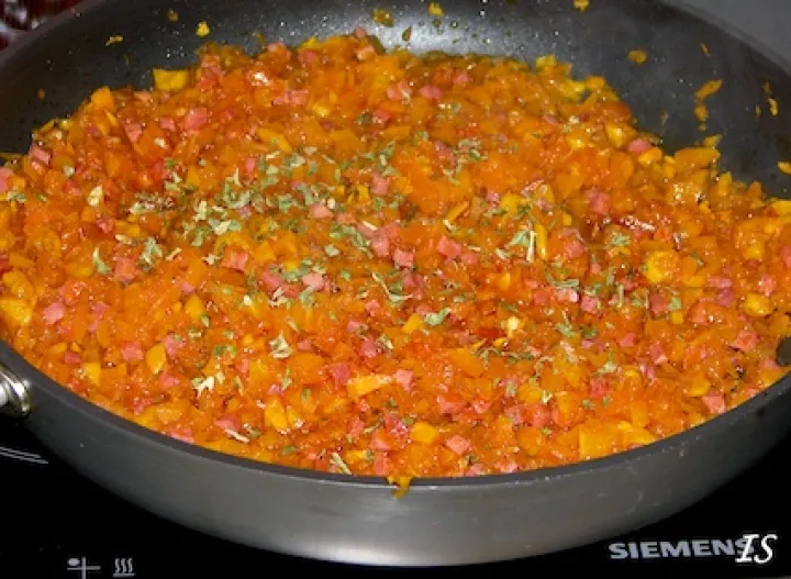 Kürbisgemüse mit Schinken