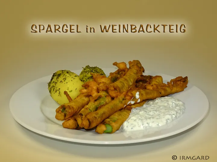 Grüner Spargel in Weinbackteig