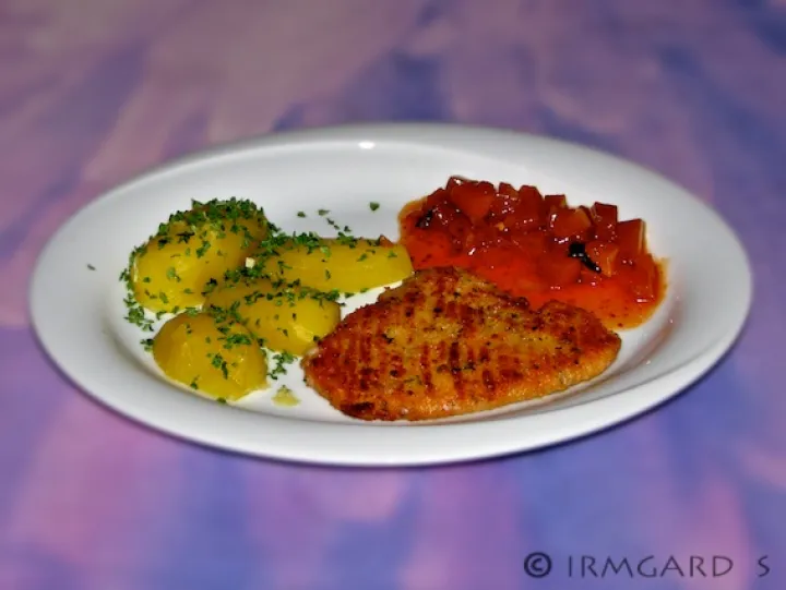 Scholle a la Müllerin mit Kürbisrelish