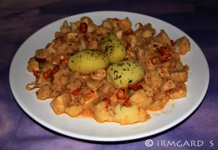 Rahm-Karfiol mit Hähnchen