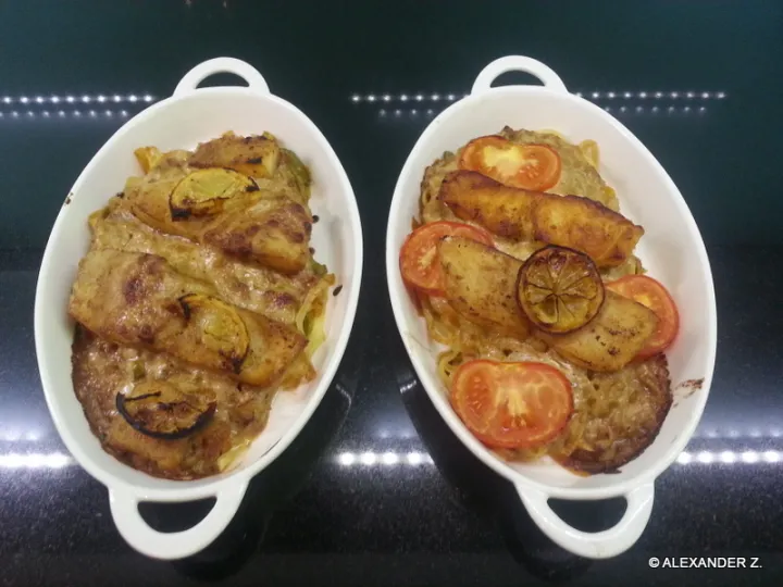 Rotbarsch auf Bandnudeln